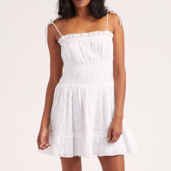 Cleobella Dresses & Skirts - Cleobella Mar Ruffle White Marrakesh Smocked Textured Spaghetti Strap Dress L